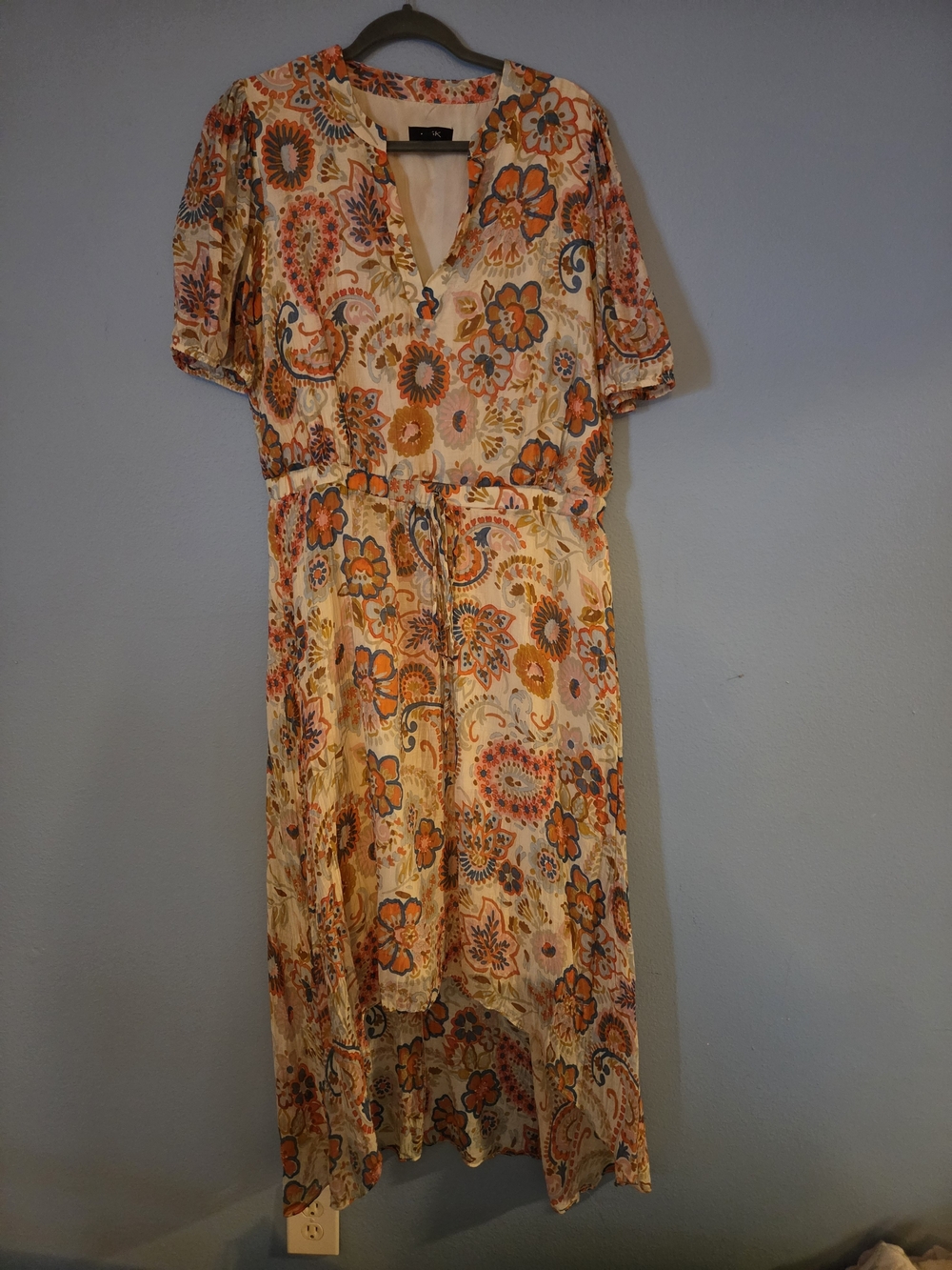 MSK Cream Floral Paisley Maxi Dress with Orange Accents